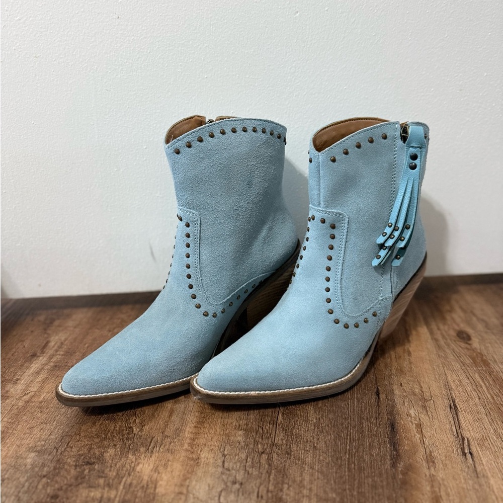 Blue Suede Ankle Boots